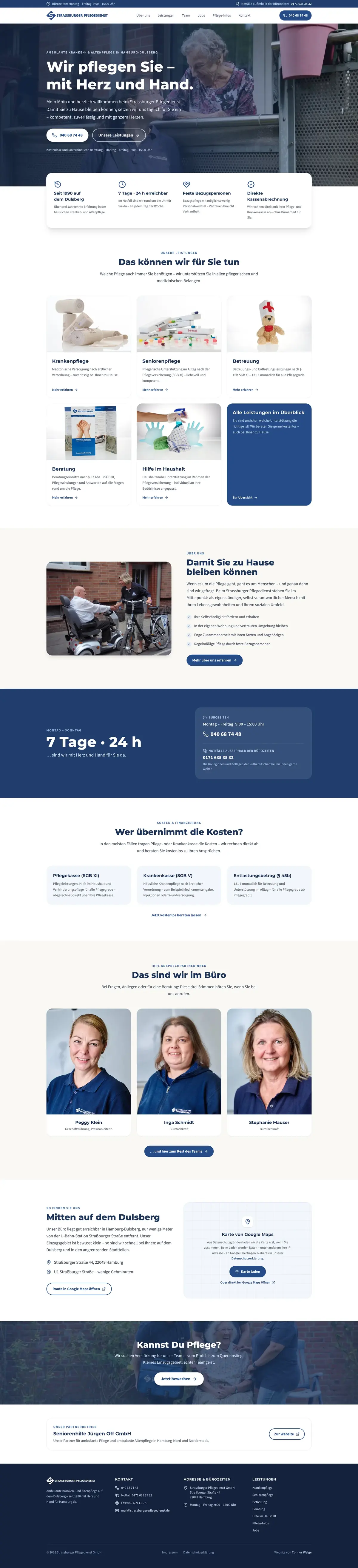 Screenshot der Website: Strassburger Pflegedienst – Pflege & Website